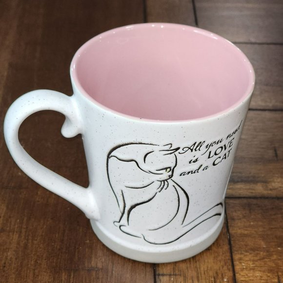 White And Pink Ceramic Cat Coffee Mug - All You Need Is Love And a Cat 16 Oz - Picture 6 of 16
